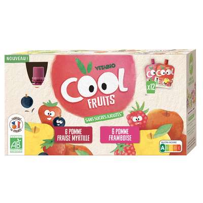 Gourdes Cool Fruits - fraise et framboise BIO, Vitabio (12 x 90 g)