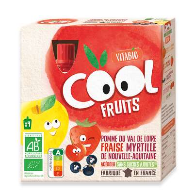 Gourdes Cool Fruits - Pomme de provence fraise myrtille acérola BIO, Vitabio (4 x 90 g)