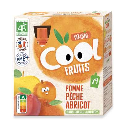 Gourdes Cool Fruits - pomme pêche & abricot d'Occitanie acérola BIO, Vitabio (4 x 90 g)