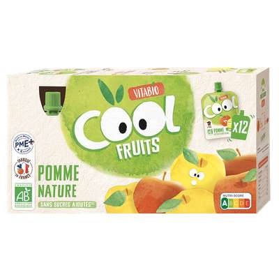 Gourdes Cool Fruits - Pomme de Nouvelle Aquitaine Acérola BIO, Vitabio (12 x 90 g)
