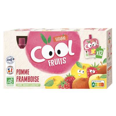 Gourdes Cool Fruits - Pomme et framboise BIO, Vitabio (12 x 90 g)