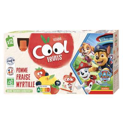 Gourdes Cool Fruits  - La Pat' Patrouille pomme fraise myrtille BIO, Vitabio (12 x 90 g)