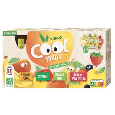 Gourdes Cool Fruits - pomme poire fraise banane BIO, Vitabio (12 x 90 g)