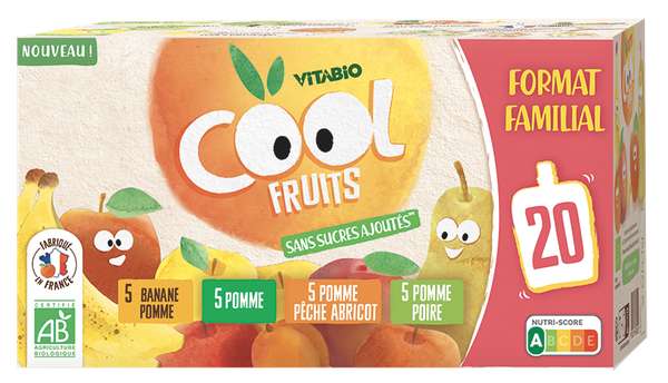 Gourdes Cool Fruits - Pomme Poire Abricot Banane BIO, Vitabio (20 x 90 g)