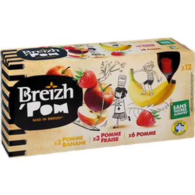 Gourdes compotes panachées sans sucres ajoutés, Breizh'Pom (12 x 90 g)