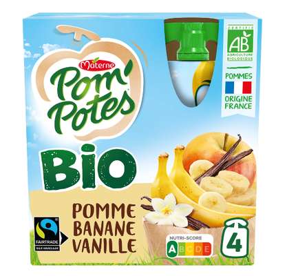 Gourdes pomme/banane/vanille BIO, Pom'Potes (4 x 90 g)