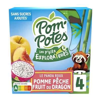 Les p'tits explorateurs pomme/pêche et fruits du dragon, Pom'Potes (4 x 90 g)