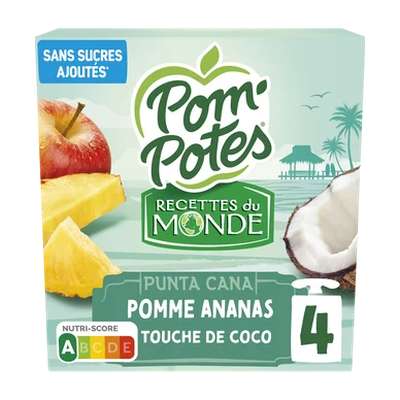 Recettes du monde pomme ananas et touche de coco, Pom'Potes (4 x 90 g)