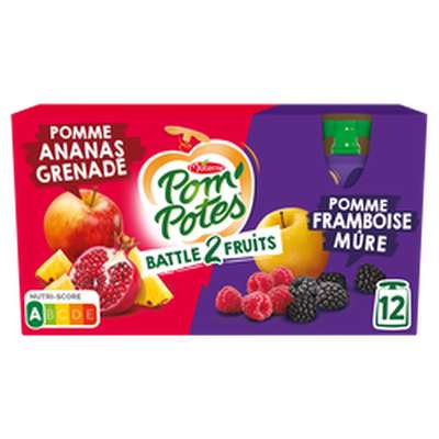 Gourdes pomme/ananas grenade, pomme/framboise mûres, Pom'Potes ( 12 x 90 g)