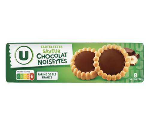 Tartelettes rondes saveur chocolat noisettes, U (150 g)