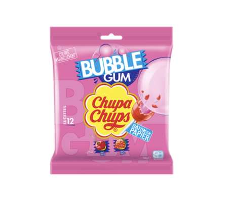 Sucettes goût fraise ou cerise fourrées bubble gum, Chupa Chups   (144 g)