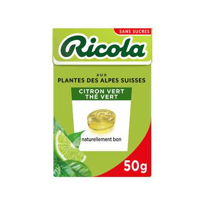 Bonbons citron vert et thé vert sans sucre ajouté, Ricola (50 g)