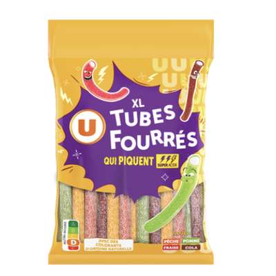 Bonbons Tubes fourrés acidulés XL, U   (180 g)