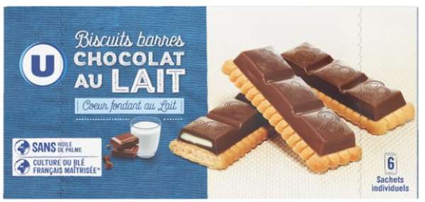 Biscuit barre chocolat au lait, U (125 g)