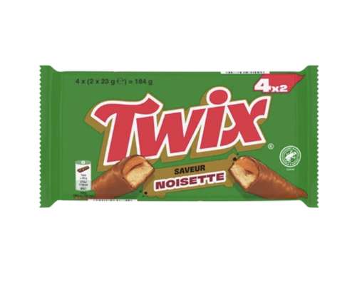 Biscuit nappage au caramel enrobé au chocolat noisette, Twix (4 x 184 g)