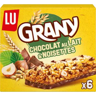 Barres de céréales Grany chocolat au lait et noisettes, Lu (x 6, 138 g)