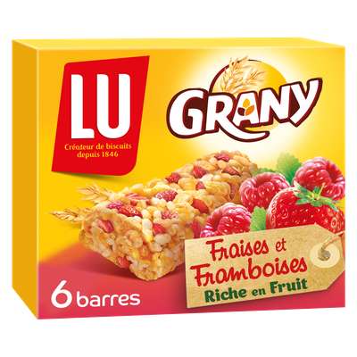 Barres de céréales Grany fraises et framboises, Lu (x 6, 108 g)