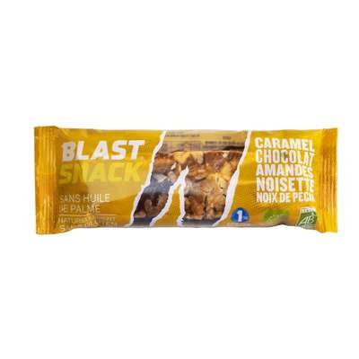 Barre Caramel, Chocolat, Amandes, noisette et noix de pécan BIO, Blast Snack (40 g)