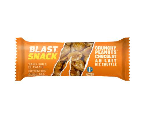 Barre Crunchy peanuts chocolat au lait BIO, Blast Snack (40 g)
