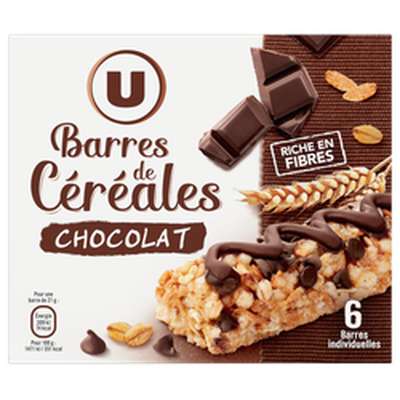 Barres de céréales chocolat, U (X 6)