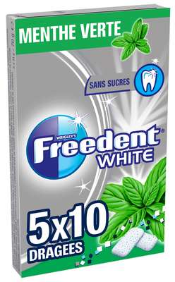 Chewing-gum dragée Menthe verte sans sucre, Freedent White (5 étuis de 10 dragées)