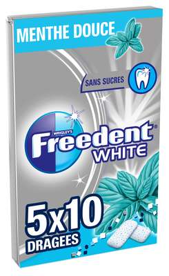 Chewing-gum dragée Menthe douce sans sucre, Freedent (5 étuis de 10 dragées)