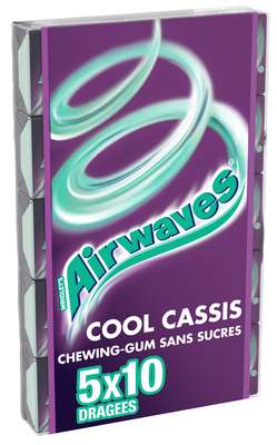 Chewing-gum sans sucre Cool Cassis, Airwaves (5 étuis de 10 dragées)