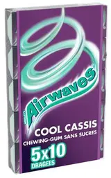 Chewing-gum sans sucre Cool Cassis, Airwaves (5 étuis de 10 dragées)