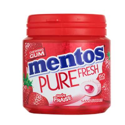 Chewing-gum sans sucre pure fresh goût fraise, Mentos ( 50 dragées)
