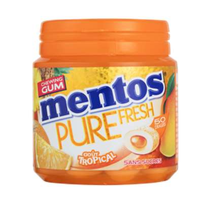 Chewing-gum sans sucre goût tropical, Mentos, (50 dragées)