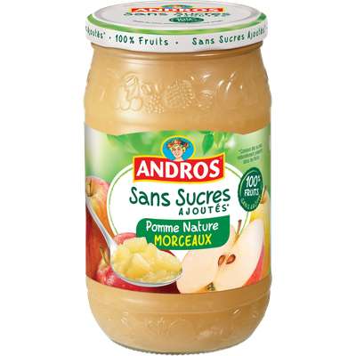 Compote pomme en morceaux sans sucres ajoutés, Andros (695 g)