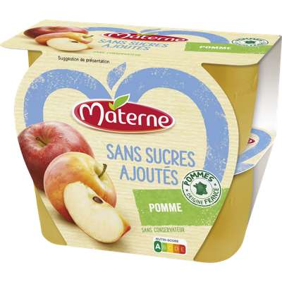 Compote pomme nature sans sucres ajoutés, Materne (4 x 100 g)