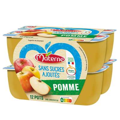 Compote pomme nature sans sucres ajoutés, Materne (12 x 100 g)