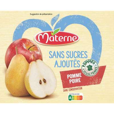 Compote pomme poire sans sucres ajoutés & sans conservateur, Materne (4 x 100g)