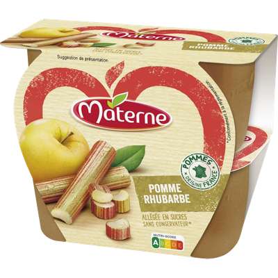 Compote pomme rhubarbe allégée en sucres, Materne (4 x 100 g)