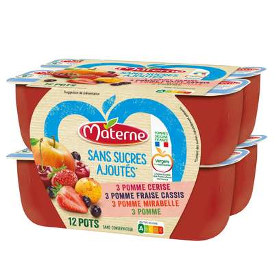Compotes 4 parfum sans sucres ajoutés, Materne (12 x 100 g)