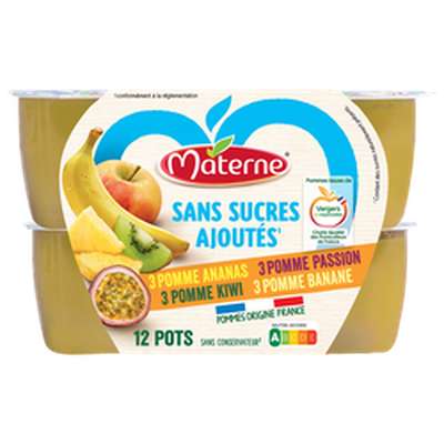 Coupelles de fruits multivariétés, Materne (12 x 100 g)