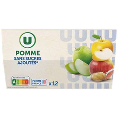 Compote pomme nature sans sucres ajoutés, U (x 12, 1.2 KG)