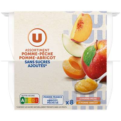 Purée de pommes, pêches et de pommes, abricots sans sucres ajoutés, U (8 x 100 g)