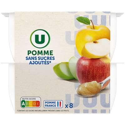 Purée de pommes sans sucres ajoutés, U (8 x 100 g)