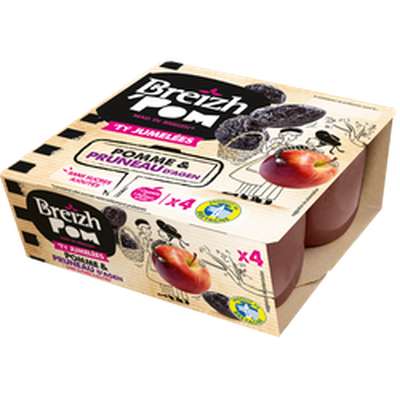 Compotes pomme et pruneau d'Agen sans sucres ajoutés, Breizh'Pom (4 x 100 g)