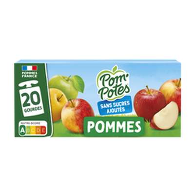 Gourdes pomme nature sans sucres ajoutés, Pom'Potes (20 x 90 g)