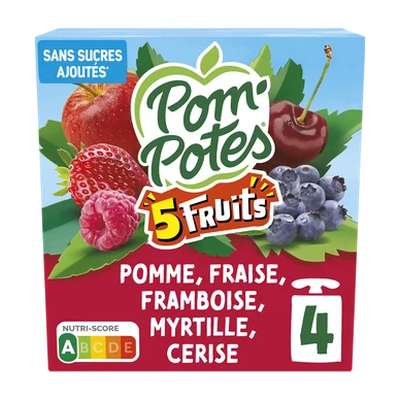 Gourdes 5 fruits rouges sans sucres ajoutés, Pom'Potes (4 x 90 g)