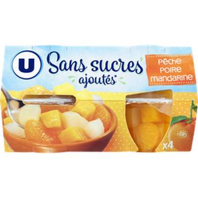 Coupelles pêche, poire et mandarine sans sucre ajoutés, U (x 4, 260 g)