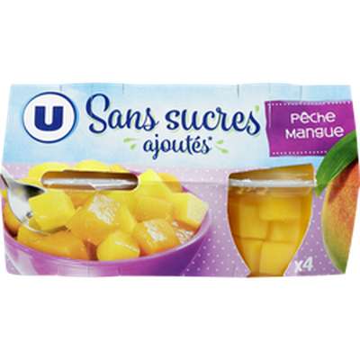 Coupelles pêche et mangue sans sucre ajoutés, U (x 4, 260 g)
