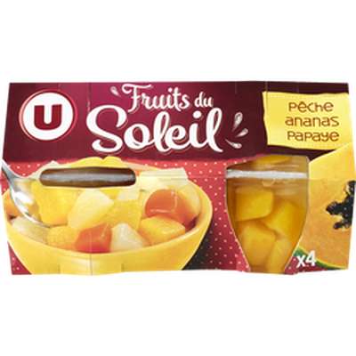 Coupelles de fruits du soleil à la pêche, ananas et papaye, U (x 4, 260 g)