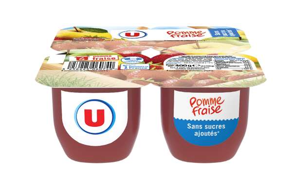 Compote sans sucres ajoutés pomme fraise, U (x 4, 400 g)