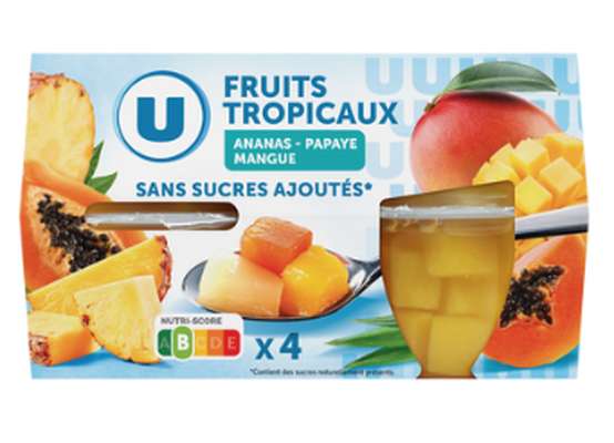 Coupelles fruits exotiques sans sucre ajoutés, U (4 x 113 g)