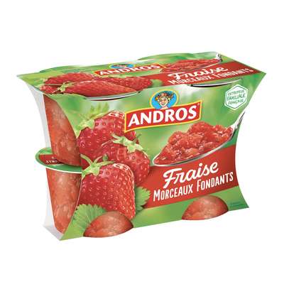 Dessert fruitier aux fraises en morceaux fondantes, Andros (4 x 100 g)