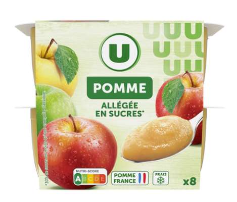 Compote pomme allégée en sucre, U (8 x 100 g)